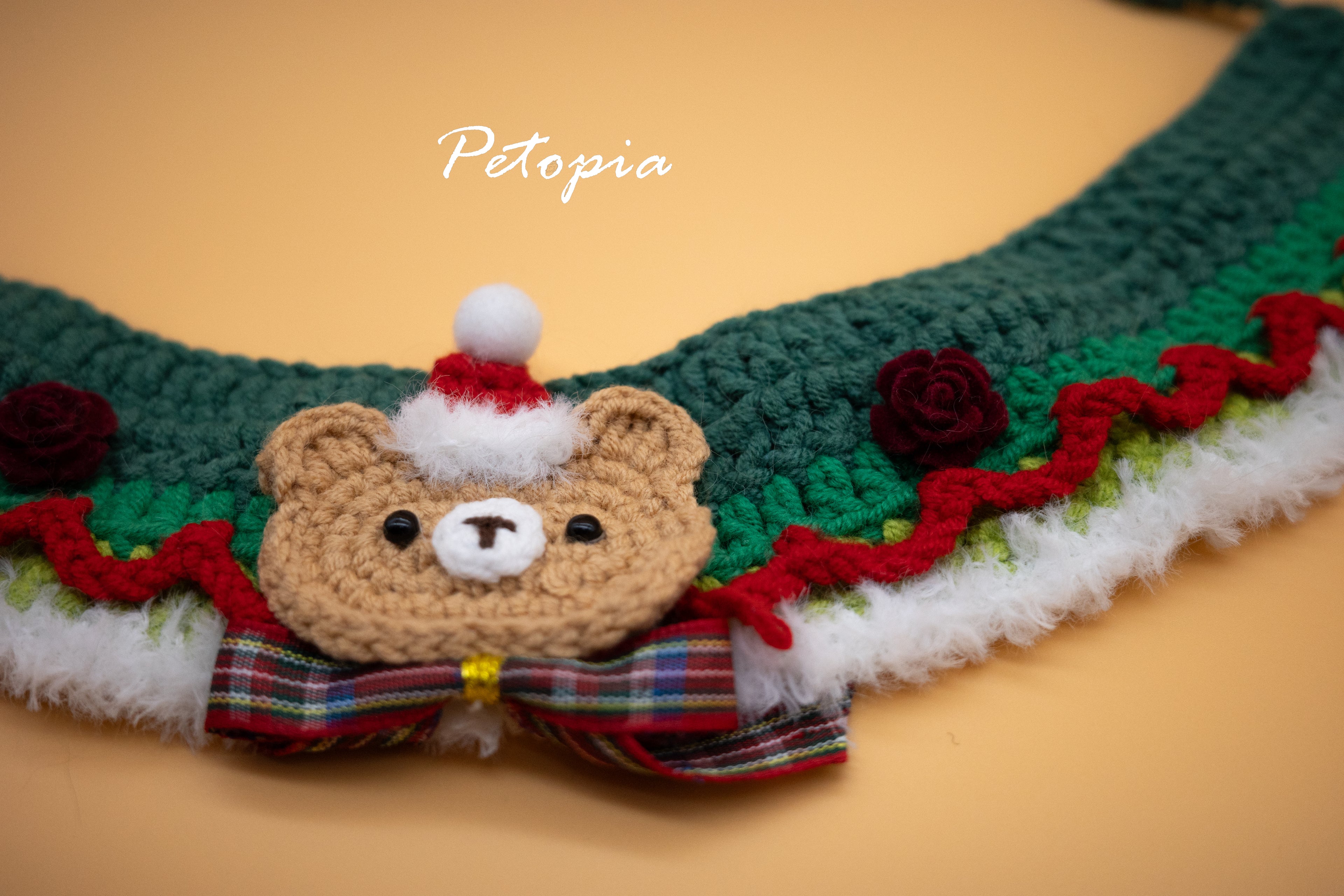 Bear Red-Green Plaid Bow Knit Bib