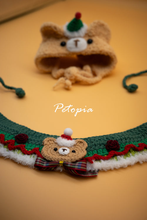 Bear Red-Green Plaid Bow Knit Bib